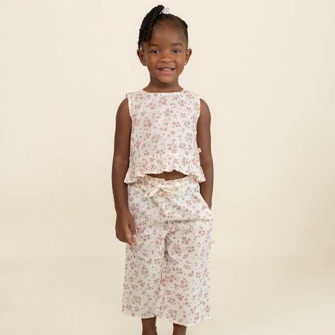 MakeMake Organics GOTS Certified Organic Cotton Baby Kids Toddler Girl Ruffle Top and Short Outfit Set in Saudi Arabia