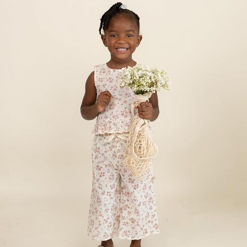 MakeMake Organics GOTS Certified Organic Cotton Baby Kids Toddler Girl Ruffle Top and Short Outfit Set in Saudi Arabia