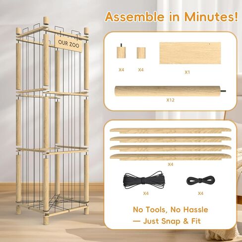 Stuffed Animal Storage Organizer, 53.5" Solid Wood Zoo Toy Holder for Kids Bedroom, Nursery & Playroom, Large Plush Toy Storage Holder, Holds 40 Plush Stuffed Animals, No-Tool Easy Assembly in Saudi Arabia
