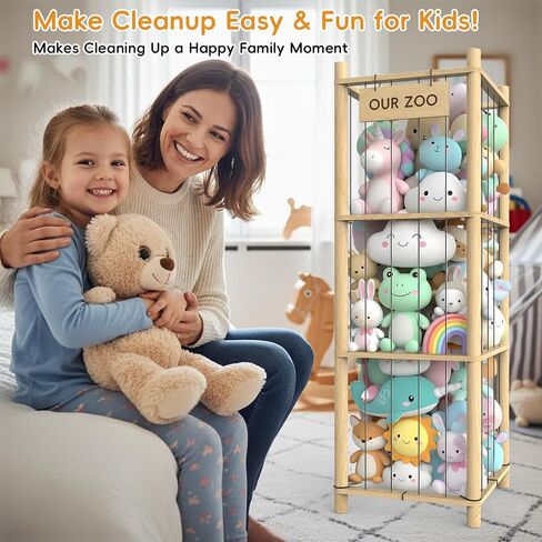 Stuffed Animal Storage Organizer, 53.5" Solid Wood Zoo Toy Holder for Kids Bedroom, Nursery & Playroom, Large Plush Toy Storage Holder, Holds 40 Plush Stuffed Animals, No-Tool Easy Assembly in Saudi Arabia