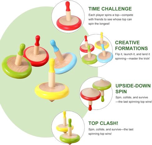 WODI 3PCS Wooden Spinning Tops - Adorable Animal Gyroscope Toys for Toddlers, Safe & Fun Montessori Educational Gift, Fidget Spinner for Kids/Toddlers (#2) in Kuwait