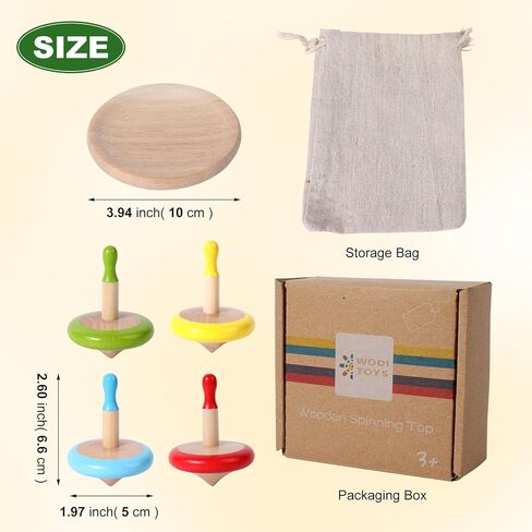 WODI 3PCS Wooden Spinning Tops - Adorable Animal Gyroscope Toys for Toddlers, Safe & Fun Montessori Educational Gift, Fidget Spinner for Kids/Toddlers (#2) in Kuwait