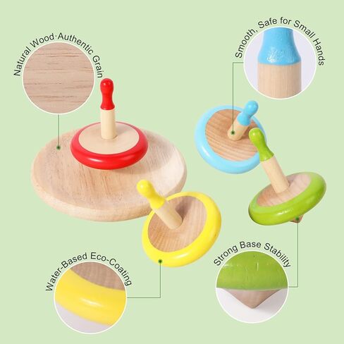 WODI 3PCS Wooden Spinning Tops - Adorable Animal Gyroscope Toys for Toddlers, Safe & Fun Montessori Educational Gift, Fidget Spinner for Kids/Toddlers (#2) in Kuwait
