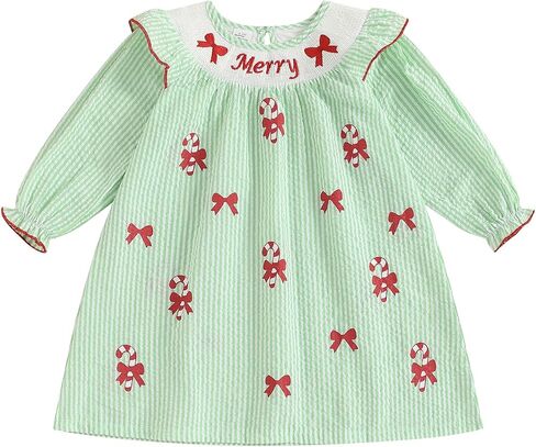 Toddler Little Baby Girl Christmas Dress Ruffle Long Sleeve Smocked Dresses Merry Christmas Outfit for Kids in Saudi Arabia