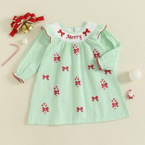 Toddler Little Baby Girl Christmas Dress Ruffle Long Sleeve Smocked Dresses Merry Christmas Outfit for Kids in Saudi Arabia