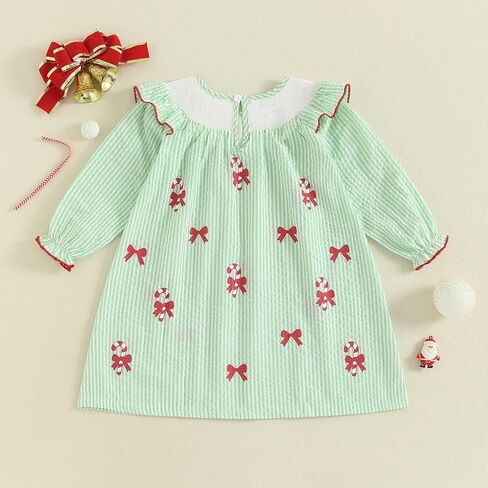 Toddler Little Baby Girl Christmas Dress Ruffle Long Sleeve Smocked Dresses Merry Christmas Outfit for Kids in Saudi Arabia