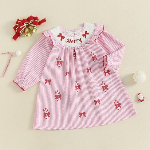 Toddler Little Baby Girl Christmas Dress Ruffle Long Sleeve Smocked Dresses Merry Christmas Outfit for Kids in Saudi Arabia