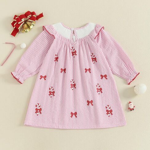 Toddler Little Baby Girl Christmas Dress Ruffle Long Sleeve Smocked Dresses Merry Christmas Outfit for Kids in Saudi Arabia