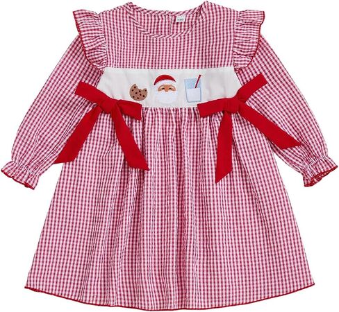 Toddler Little Baby Girl Christmas Dress Ruffle Long Sleeve Smocked Dresses Merry Christmas Outfit for Kids in Saudi Arabia