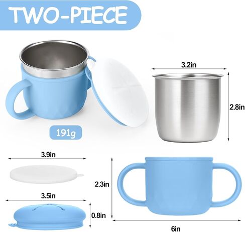 Mity rain 2-Pack Stainless Steel Snack Containers, 4-in-1 Spill proof Snack Cups With Silicone Lid and Handle, Dishwasher Safe Travel Snack Containers for Kids and Infants (Green + Blue) in Saudi Arabia