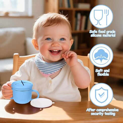 Mity rain 2-Pack Stainless Steel Snack Containers, 4-in-1 Spill proof Snack Cups With Silicone Lid and Handle, Dishwasher Safe Travel Snack Containers for Kids and Infants (Green + Blue) in Saudi Arabia