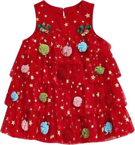 Toddler Baby Girl Christmas Dress Little Girls Star Sequin Pompom Xmas Tree Tulle Tutu Christmas Dresses in Saudi Arabia