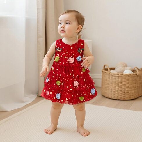 Toddler Baby Girl Christmas Dress Little Girls Star Sequin Pompom Xmas Tree Tulle Tutu Christmas Dresses in Saudi Arabia