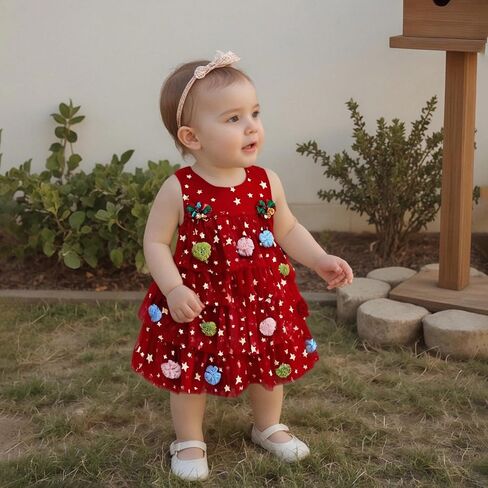 Toddler Baby Girl Christmas Dress Little Girls Star Sequin Pompom Xmas Tree Tulle Tutu Christmas Dresses in Saudi Arabia