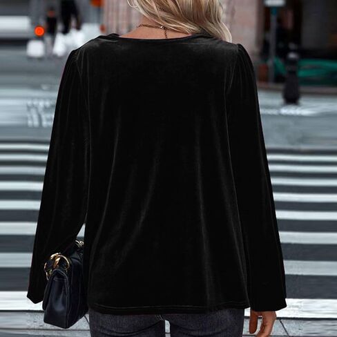 Women's Velvet Shirts Casual Long Sleeve Cowl Neck Drape Ruched Front Tops Blouse Comfy Loose Fit Elegant Tshirts in Saudi Arabia