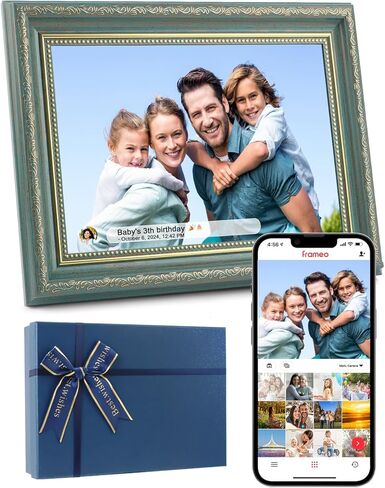 إطار صور رقمي من Frameo مقاس 10.1 بوصة مزود بتقنية WiFi مع مساحة تخزين 32 جيجابايت، وشاشة عرض شرائح تعمل باللمس بدقة 1280x800 HD IPS، وهدايا التواصل لمسافات طويلة، وتكنولوجيا المسنين (بني القيقب) in Saudi Arabia