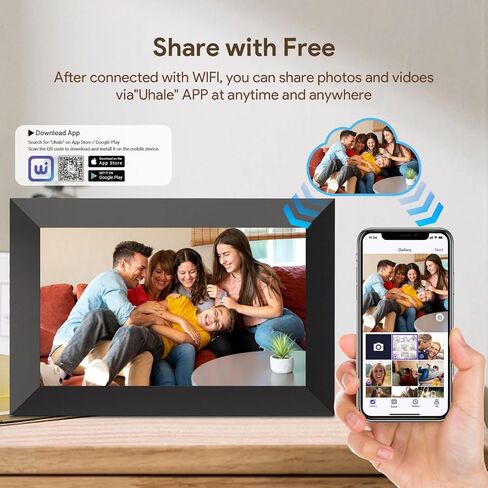 إطار صور رقمي Uhale، إطار صور رقمي واي فاي 10.1 بوصة، ذاكرة 16 جيجابايت مع دوران تلقائي، مشاركة الصور/الفيديو وإرسال أطيب التمنيات عبر التطبيق in Kuwait