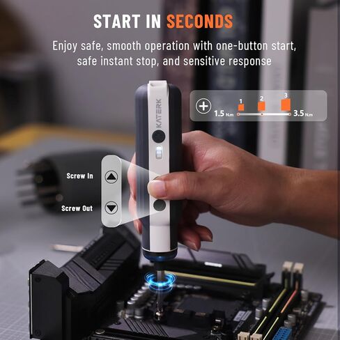 Katerk Electric Screwdriver Cordless - 4V Capsule Screwdriver with 12 Steel Bits & Magnetic Storage, 3 Torque Settings, 1500mAh & LED Light- Portable Repair Tool Kit for Furniture Assembly DIY (White) in Saudi Arabia