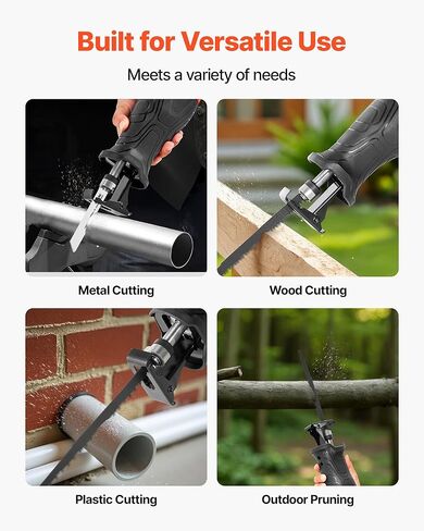 منشار ترددي سلكي VEVOR، 120 فولت 7.5 أمبير، سرعة متغيرة 2800 SPM، طول السكتة الدماغية 1-1/8 بوصة، منشار ترددي كهربائي مع 8 شفرات وحقيبة حمل، لقطع الخشب والمعادن والبلاستيك in Kuwait