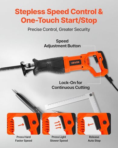 منشار ترددي سلكي VEVOR، 120 فولت 7.5 أمبير، سرعة متغيرة 2800 SPM، طول السكتة الدماغية 1-1/8 بوصة، منشار ترددي كهربائي مع 8 شفرات وحقيبة حمل، لقطع الخشب والمعادن والبلاستيك in Kuwait