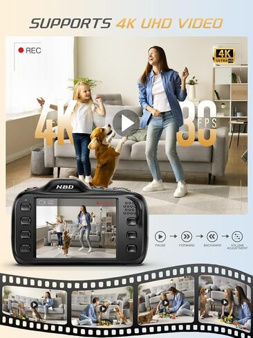 NBD 64MP Digital Cameras for Photography,4K Point and Shoot Camera,16X Zoom Compact Travel Cameras, Auto Focus Camera for Beginners Teens Kids and Lover Gift,Includes 64GB TF Card (Black) in Saudi Arabia