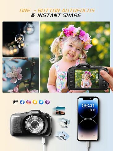 NBD 64MP Digital Cameras for Photography,4K Point and Shoot Camera,16X Zoom Compact Travel Cameras, Auto Focus Camera for Beginners Teens Kids and Lover Gift,Includes 64GB TF Card (Black) in Saudi Arabia