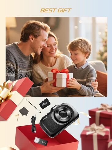NBD 64MP Digital Cameras for Photography,4K Point and Shoot Camera,16X Zoom Compact Travel Cameras, Auto Focus Camera for Beginners Teens Kids and Lover Gift,Includes 64GB TF Card (Black) in Saudi Arabia