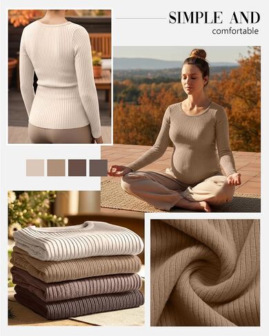 4 Pack Women's Ribbed Maternity Shirts, Scoop Neck Long Sleeve Knit Pregnancy Tops Slim Basic Tee Clothes in Saudi Arabia