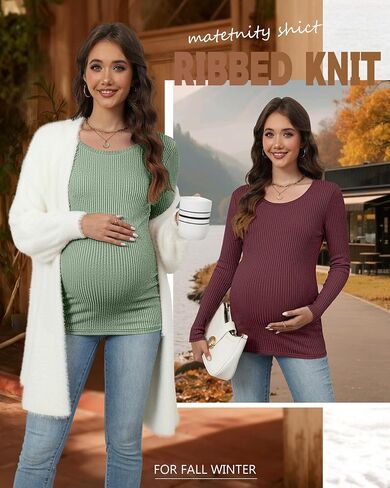 4 قطع من قمصان الحمل النسائية المضلعة، رقبة واسعة وأكمام طويلة، قمصان الحمل الأساسية النحيفة in Kuwait