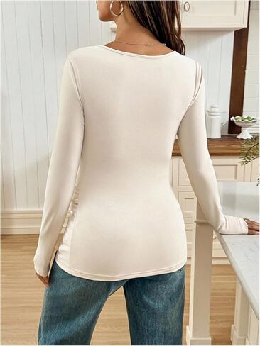 MakeMeChic Women's Maternity T Shirts Asymmetrical Neck Long Sleeve Fitted Pregnancy Tops in Saudi Arabia