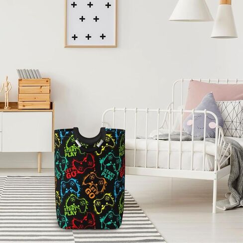 سلة تخزين سلة الغسيل بعصا التحكم في الألعاب، صندوق تنظيم الملابس للمنزل والحمام وغرفة النوم والحضانة، 52 لتر in Kuwait