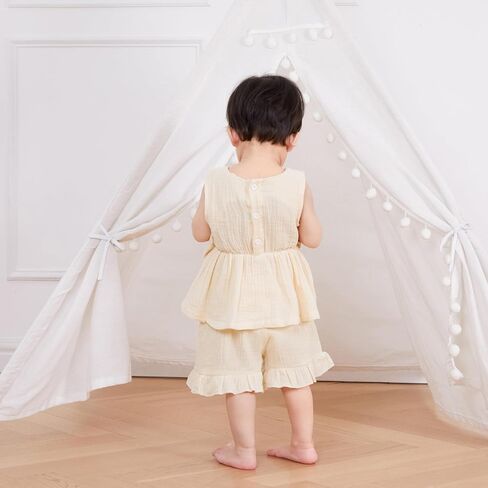 Toddler Girl Summer Outfits Solid Linen Outfit Two Bows Front Ruffle Tank Tops Shirts Shorts Cute Baby Girl Clothes in Saudi Arabia