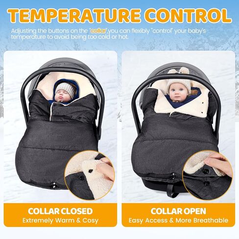 Orzbow Winter Carseat Cover for Baby | Infant Car Seat Blanket | Waterproof Car Seat Cover with Adjustable Collar, Warm and Cozy Fleece Carseat Canopy Blanket for Baby Winter Essentials, Black in Saudi Arabia