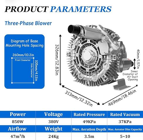 Professional Vortex Blower, Double Suction and Double Exhaust, Pure Copper Motor, for Continuous Oxygen Supply and Ventilation operat. (380v/850w) in Saudi Arabia