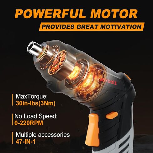مفك براغي كهربائي لاسلكي من ميجاروز مع بطارية قابلة للشحن وشاحن، مقبض دوار، ضوء LED، 47 قطعة من ملحقات المثقاب/المفك، يأتي مع صندوق تعبئة للتخزين المريح (أسود) in Kuwait