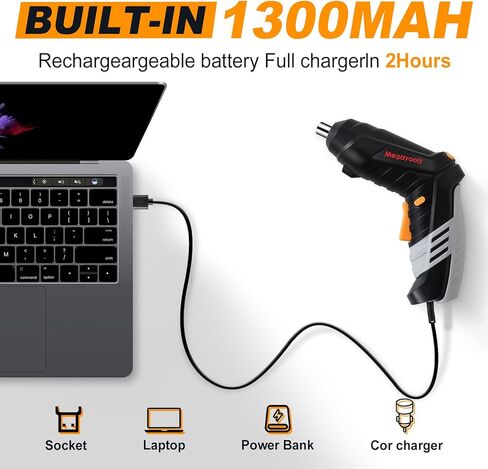 مفك براغي كهربائي لاسلكي من ميجاروز مع بطارية قابلة للشحن وشاحن، مقبض دوار، ضوء LED، 47 قطعة من ملحقات المثقاب/المفك، يأتي مع صندوق تعبئة للتخزين المريح (أسود) in Kuwait