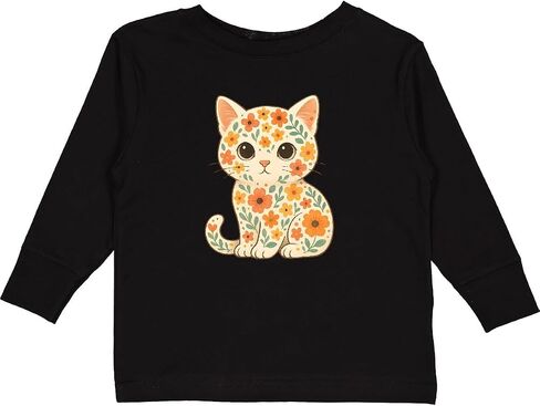inktastic Retro Kitty Cat Flowered Toddler Long Sleeve T-Shirt in Saudi Arabia