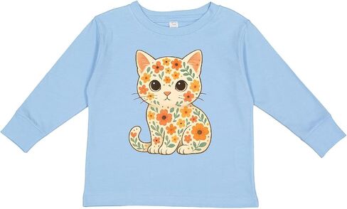 inktastic Retro Kitty Cat Flowered Toddler Long Sleeve T-Shirt in Saudi Arabia