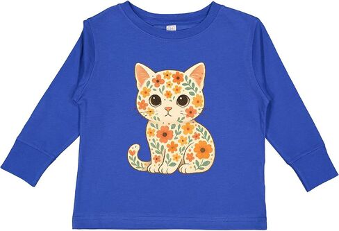inktastic Retro Kitty Cat Flowered Toddler Long Sleeve T-Shirt in Saudi Arabia