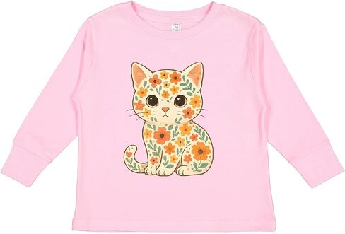 inktastic Retro Kitty Cat Flowered Toddler Long Sleeve T-Shirt in Saudi Arabia