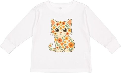 inktastic Retro Kitty Cat Flowered Toddler Long Sleeve T-Shirt in Saudi Arabia