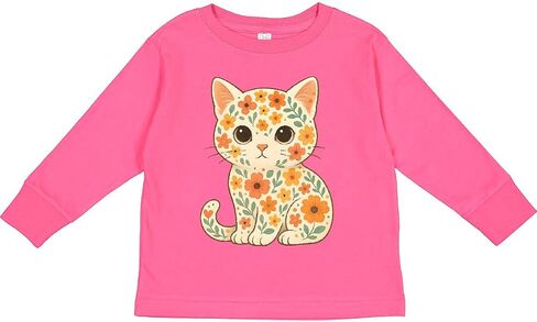 inktastic Retro Kitty Cat Flowered Toddler Long Sleeve T-Shirt in Saudi Arabia