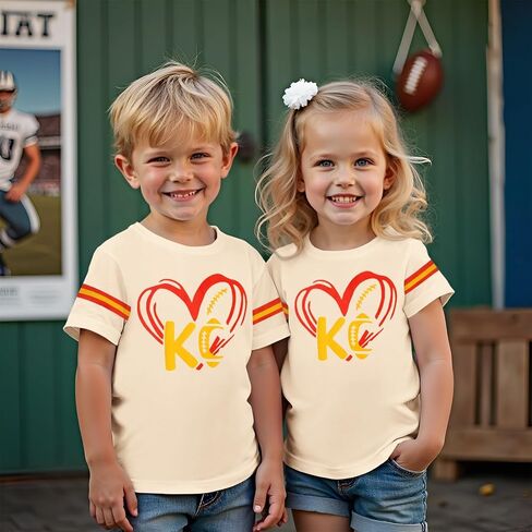 Ritatte Toddler Girls Boys Football Shirt Game Day Short Sleeve T-Shirt Kids Funny Heart Graphic Football Fans Tees Tops in Saudi Arabia