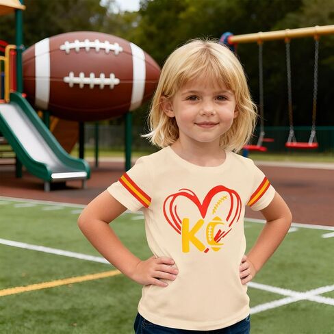 Ritatte Toddler Girls Boys Football Shirt Game Day Short Sleeve T-Shirt Kids Funny Heart Graphic Football Fans Tees Tops in Saudi Arabia