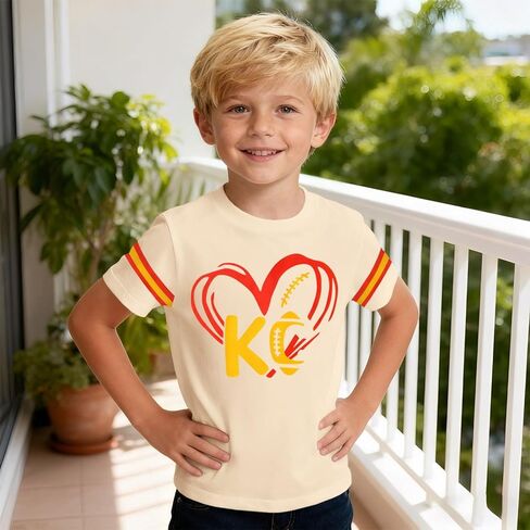 Ritatte Toddler Girls Boys Football Shirt Game Day Short Sleeve T-Shirt Kids Funny Heart Graphic Football Fans Tees Tops in Saudi Arabia