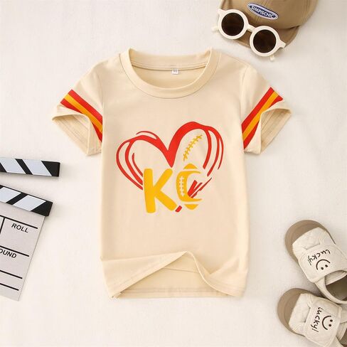 Ritatte Toddler Girls Boys Football Shirt Game Day Short Sleeve T-Shirt Kids Funny Heart Graphic Football Fans Tees Tops in Saudi Arabia
