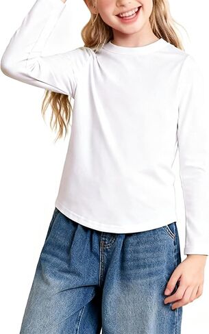 Magic Park 18M-7Y Baby Girl Long Sleeve Cotton T-Shirt Toddler Crew Neck Curve Hem Tee Kids Solid Color Blouse Casual Top in Kuwait