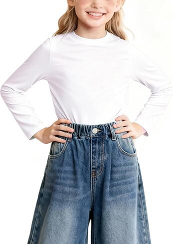 Magic Park 18M-7Y Baby Girl Long Sleeve Cotton T-Shirt Toddler Crew Neck Curve Hem Tee Kids Solid Color Blouse Casual Top in Kuwait