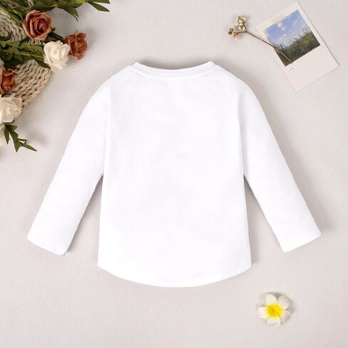 Magic Park 18M-7Y Baby Girl Long Sleeve Cotton T-Shirt Toddler Crew Neck Curve Hem Tee Kids Solid Color Blouse Casual Top in Kuwait