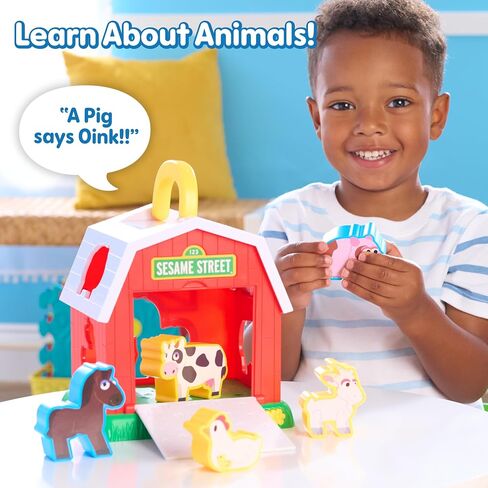 SESAME STREET Elmo's Learn & Sort Barn with Music and Sounds, 6-Pieces, Teaches Toddlers Shapes, Sounds, and Problem-Solving Skills, Toy for Girls, Boys, Kids, Ages 2 and Up by Just Play in Saudi Arabia
